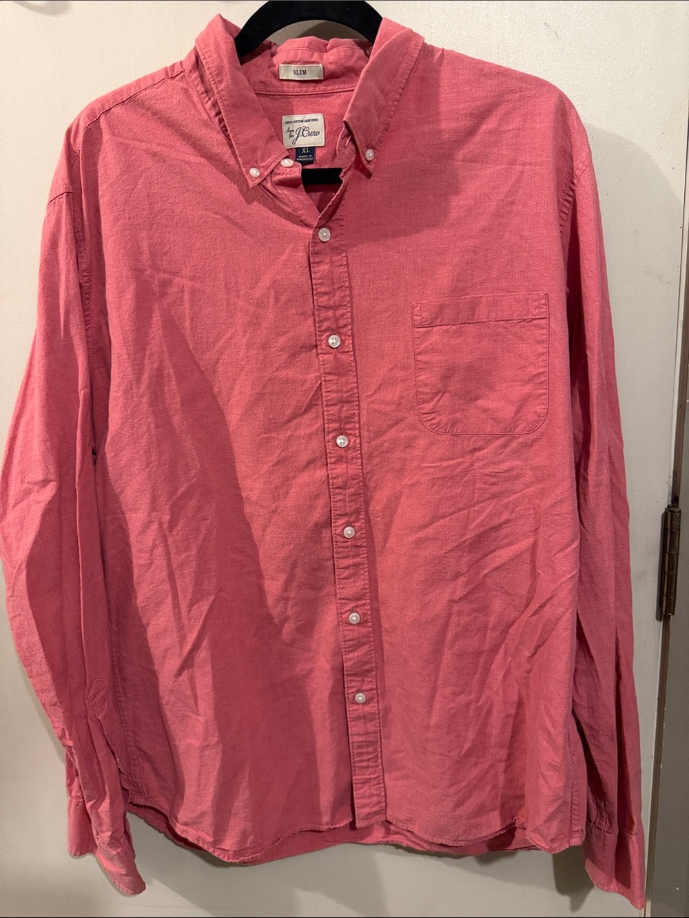 J Crew Men's Coral Pink Button-Down Pocket Shirt